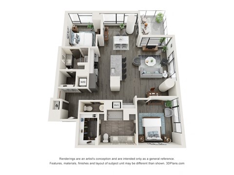 B2b two bedroom three bath floorplan